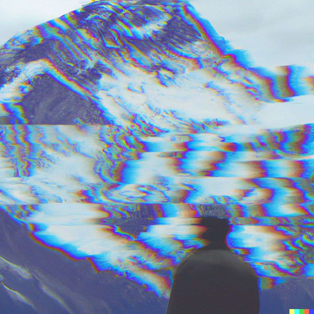 someone gazing at Mount Everest, pixel sorting glitch art